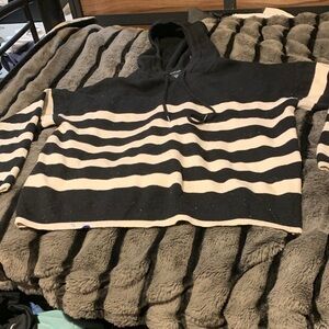 #613 “Cynthia Rowley” Striped Black and Cream  Sweater with Hood USED Condition